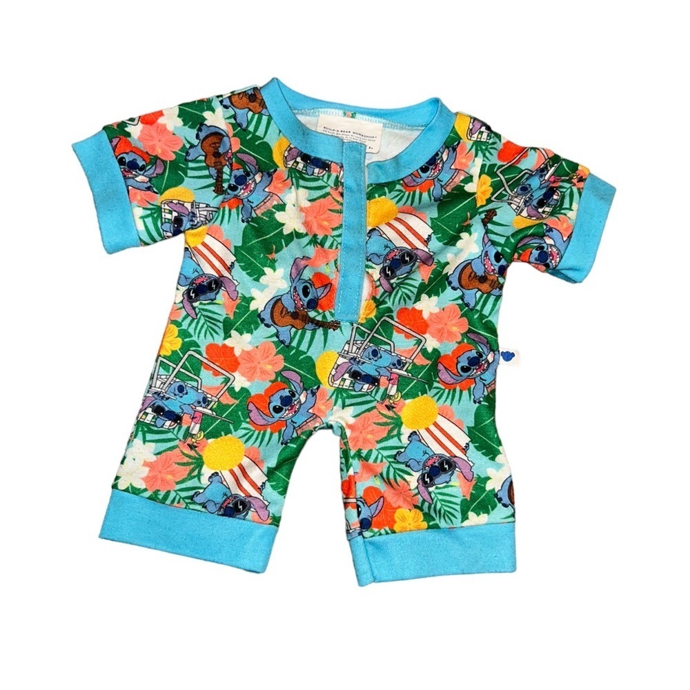 Build a Bear Disney Lilo & Stitch Hawaiian pj 1 piece sleeper pajama outfit BABW